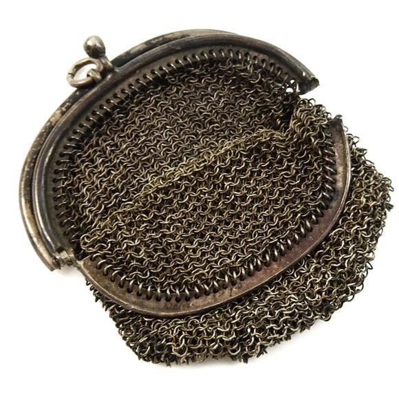 Antique French Silver Hallmarked Mesh Change Coin Purse Dual Compartment - Picture 2 of 5